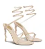 Słynna marka Rene Caovilla Sandals Sandals Buty Crystals-Crystals Satin Snake Wapped Strappy Party Dress Wedding Lady Gladiator Sandalias Oryginalne pudełko