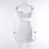 Casual Dresses Sexy Summer Irregular Hollow Out Bandage Mini Dress Streetwear 2023 Diagonal Collar High Waist Ruffles White