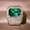 Solitaire Ring Hoyon Dropshop 14k Yellow Gold Color Natural Emerald Ring for Men Green Gemstone AAA Zircon Jewelry Setting Ring 230425