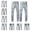 Projektant Amirs Męskie dżinsy High Street Purple Jeansowe dla męskich spodni haftowe damskie Zakresy Red Patch Hole dżins prosta 1006