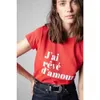 Zadig Voltaire Camiseta feminina 23ss zv carta reunindo bainha arco algodão feminino vermelho em torno do pescoço manga curta camiseta