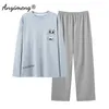 Vêtements de nuit pour hommes L4XL Ensemble de pyjamas pour hommes Automne Hiver Tricoté Coton Vêtements de nuit décontractés pour homme Pleine longueur Pijamas Élégant Homme Pyjamas Vêtements de nuit 230425