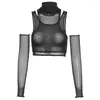 Women's T Shirts Woman Fashion Mesh Crop Vest Solid Color High Neck Tank Gloves Camisole S-L 4Color S1738614