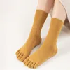 Women Socks 5 Pairs Cotton Five Finger Long For Lady Girl Solid Autumn Winter Mid-Calf Casual Business Harajuku With Toes