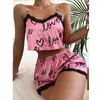 Dames slaapkleding 2 stks vrouwen shorts pyjama's set nachthemd pak naadloze kanten loungewear slaapkleding camisoles sexy liefde brief dames lingerie sets