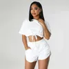 Women's Tracksuits Cutubly Solid Short Sleeve Shirring T-Shirt Casual Vacation Outfits 2 Piece Set High Waist Hem Slit Shorts Club Party