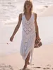 Women's Swimwear Sexy Sleeveless Bikini Coverups White Crochet Tunic Knitted Summer Beach Dress Women Beach Wear Swim Suit Cover Up Q1299 230425