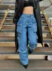 Women's Shorts Women High Waist Baggy Jeans Flap Pocket Relaxed Fit Straight Wide Leg Y2K Pants Fashion Cargo Jeans Casual Slim Loose Trousers 230425