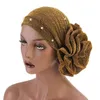 Hijabs Fashion Women Cap Muslim Cotton Faux Pearl Decor Big Flower Women Muslim Hijab Turban Hat Head Wrap Cap 230426