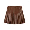 Skirts Japanese Style Short Pleated Leather Skirt For Girls Women's Double Layers PU Skrits