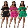 Kvinnliga kläddesigner Tracksuit toppar och shorts Tvådelade klänningar Slash Neck Top Suit 2023 Summer Ruffle Loose Pull Chain Wrapped Chest 2 PCS Suits