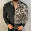 Camicie casual da uomo Moda leopardata stampata colore a contrasto Autunno Camicia a maniche lunghe da uomo Risvolto vintage monopetto da uomo Streetwear