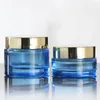 Storage Bottles China Suppliers 50pcs Blue Glass Jar With Screw Lid 50g Empty Face Cream Cosmetic Packaging Gold