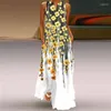 캐주얼 드레스 섹시한 v- 넥 플로럴 프린트 민소매 맥시 드레스 여자 여름 느슨