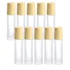 5ml 10ml Roll On Bouteille Bouteilles à roulettes en verre transparent givré avec bouchon en plastique à grain de bois pour huile essentielle Npxoc