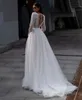 2024 Boho A Line Suknie ślubne koronkowe aplikacje długie rękawy Białe tiulowa sukienka na pannę Młodej Straża Iluzja z powrotem seksowne sukienki ślubne wiejskie