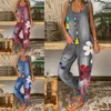 Jeans 2021Autumn Neue Plus -Größe Jumpsuit Bekleidung Frauen ärmellose Blumendrucktaschen Lange Hosen loser Gesamtmodus -Jumpsuit Strampler