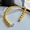 Halsband, 14 mm, goldenes, riesiges, natürliches Tiefsee-Muschelperlen-Halsketten-Armband-Set