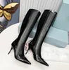 Winter Boots 여자의 섹시한 래커 가죽 뾰족한 가죽 삼각형 디자이너 사이드 지퍼 하이힐 부트 스트랩