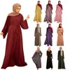 Ethnic Clothing Abayas For Women Middle East Malaysian Muslim Woman Dress Crewneck Robe Simple Abaya Dubai Solid Color Jilbab With Waistband