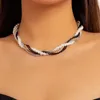 Vintage metalen multi -laags ingepakte sleutelbeen ketting voor dames eenvoudige mix kleur zoete imitatie parelmeisje mode sieraden