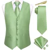 Gilet da uomo Classico da uomo Cravatta di seta verde scuro Set senza maniche Gilet occidentale Giacca Cravatta Fazzoletto Gemelli Matrimonio Business Hi-Tie