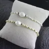Link Bracelets 8-9mm Natural Pearl Adorned Bracelet Shell Beads Golden/Silver Hematite For Women Braclets Elastic Band