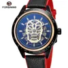 Horloges Stijl Herenhorloge Transparant Echt Rood Zwart Band Schedel Skelet Mannelijke Automatische Zelfopwindende Horloges Klok