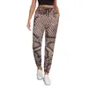 Calças femininas Snakeskin Imprimir Jogger Womens Branco e Marrom Casual Sweatpants Outono Personalizado Street Fashion Oversize Calças Presente Idéia