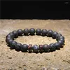 Strand Men Armband Fashion Tibetan Buddha Natural Chakra Lava Stone Tiny Wood Armband för elastisk polerad Tiger Eye Bead Bangle