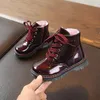 Botas 2023 moda outono crianças pu bota de couro primavera sapatos infantis meninos meninas anti deslizamento pé plataforma criança f12223