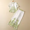 2023 Summer White / Black Floral Print Two Piece Pants Set 1/2 Half Sleeve Lapel Neck Single-Breasted blus Wide Ben Byxor Pants Suits Set S3A050330