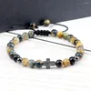 Strand 6MM couleur tigre tressé bracelet femmes perles de pierre naturelle hématite croix prière bracelets yoga guérison bijoux cadeau pour ami