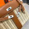 Rattan Weaving Straw Bag Summer Beach Handbags Large Capacity Leather Flap Shoulder Tote Bags Fashion Women Hollow Out Woven Vacation Travel Crossbody Totes