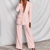 Kvinnors kostymer blazrar Två stycken Kvinnor Business Blazer Set Office Lady Solid Colors Formella kostymer med knappar Pink Yellow Pendute Blazer Pants Set 230426