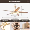 Inche – ventilateur à lame droite en fer chinois doré, 72W, trois couleurs changeantes, en cuivre pur, moteur silencieux, pour salle à manger et salon