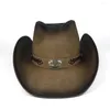 Basker kvinnor män västra cowboy hatt för gentleman pappa läder cowgirl sombrero hombre jazz mössor storlek 58-59cm med tjurband