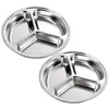 Plates 2pcs 24x24x3cm Stainless Steel Round Serving Tray Divided Dinner Home Dinnerware Canteens Lunch Dishes Container