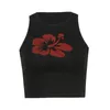 Kvinnors tankar damer sommar sexig midriff-baring camisole flickor kreativa blommor tryck ärmlös runda krage toppar smal basskjorta