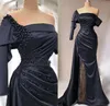 2023 april Aso Ebi Black Mermaid Prom Dress Beaded Pearls Satin Evening Party Party Second Reception Födelsedagsengagemang Klänningar Robe de Soiree ZJ653