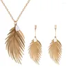 Necklace Earrings Set Design Antique 2 Colors Metal Feather Long Earring For Women Luxury Party Jewelry