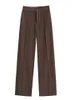 Capris Women's Fashion Brown Exthize Wide LegPants Vintage 2021 AutumnHigh Waist Pant Loose Office Ladies Ladies Ounser female withes