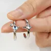 Cluster Rings 2PCS Punk Silver Color Four Pointed Star Ring Moonstone Handmade Adjustable Size For Women