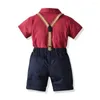 Kläduppsättningar Boy Suit Set Summer Formal Clothes Baby Bow Tie Red Shirt Stilig Kort ärm Randiga Shorts Children Outfit