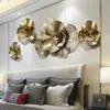 Moderno ferro forjado 3d flor de ouro mural decoração casa sala estar pendurado artesanato el varanda adesivo parede ornamentos 21296i