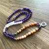 Strand 108 Mala Healing Armband Higer Quarty Purple Quartz 3 Färger Yoga smycken Lotus Flower 5 Laps Armband Bön
