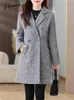 Mélanges de laine pour femmes Yitimoky Vintage longue veste pour femmes automne hiver 2023 mode coréenne manteaux décontractés bureau dames manches minces 231124