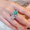 Trauringe Exquisite Glänzende Grüne Edelstein Blume Kristall Offener Ring Schillernder Kubikzirkon Strass Für Frauen Party Schmuck