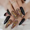 Falska naglar extra lång stilett ren svart färg mörk gel tips dekoration hand dummy falsk pinne på strass