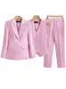 Women's Suits Blazers Women Formal Blazer Vest and Pant Suit Navy Pink Orange Office Ladies Long Sleeve 3 Pieces Set For Business Work Career Wear 230426